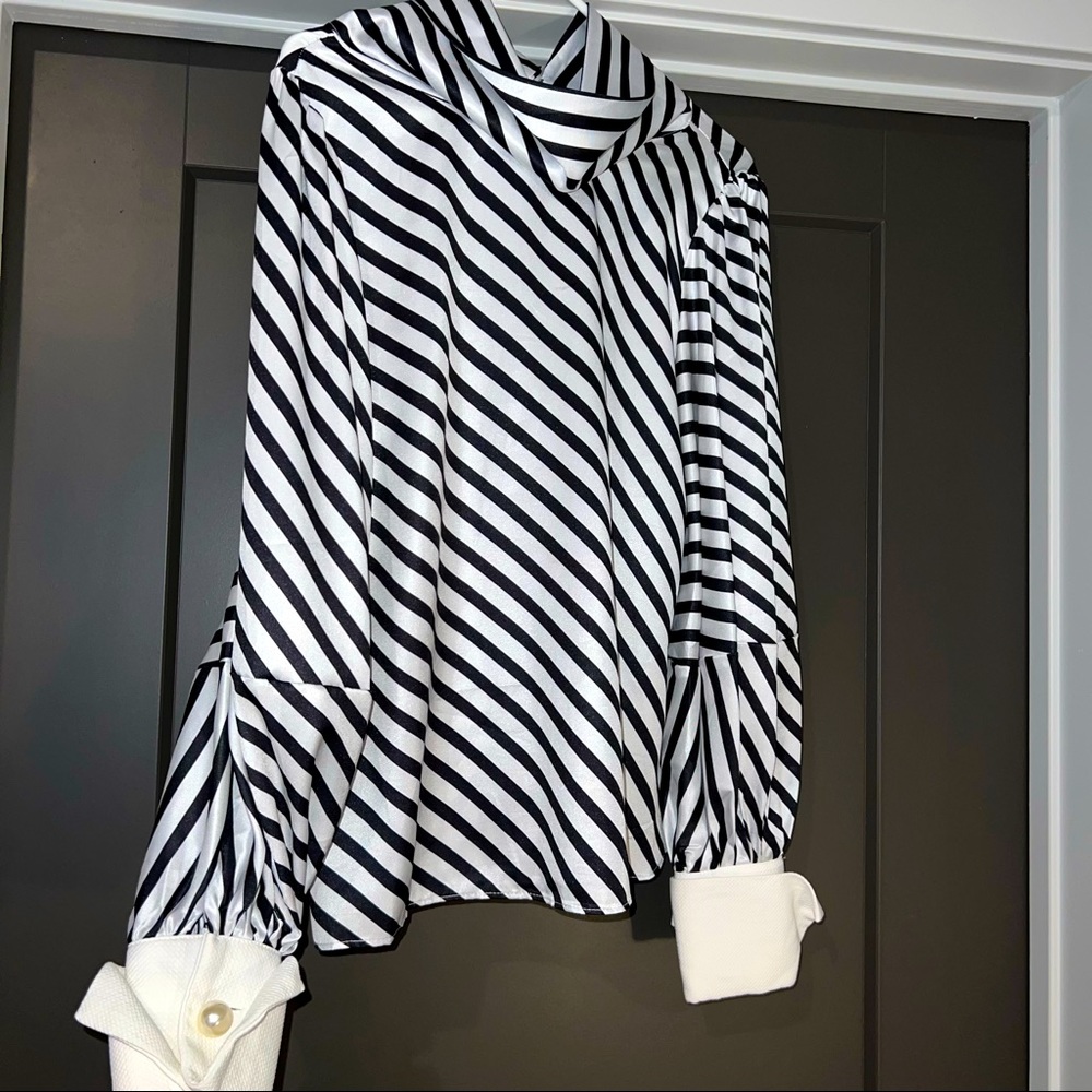 Black and White Striped Long Sleeve Blouse